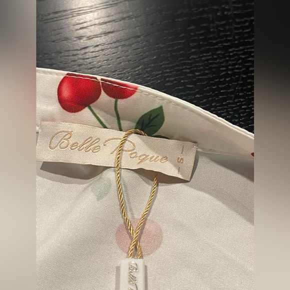 NWT BELLE POQUE retro cherries blouse top shirt with puff sleeves & bow accent S - Picture 7 of 7